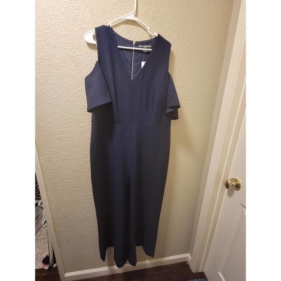 NWT KARL LAGERFELD Cold Shoulder Jumpsuit Navy Blue Size 14 - Picture 1 of 8